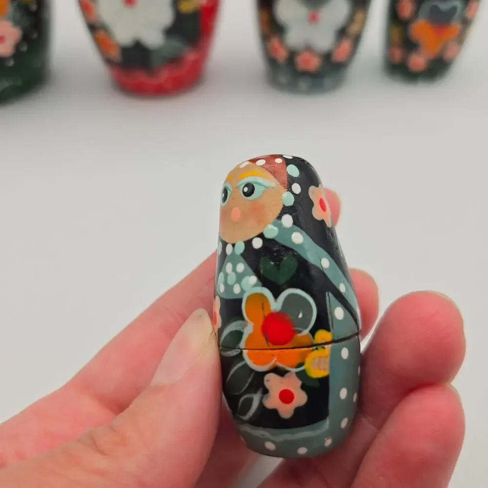 Vintage 5 Piece Russian Nesting Stacking Dolls Painted Floral Handmade